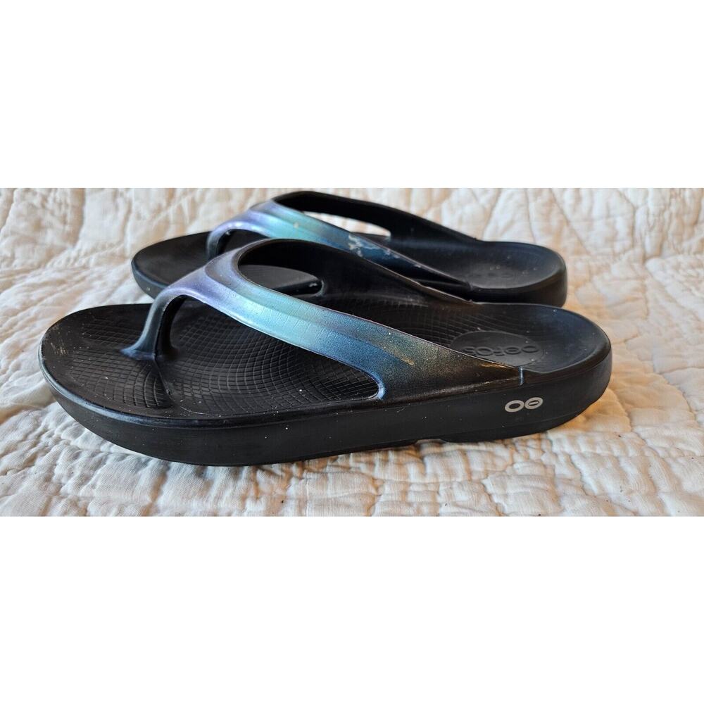 OOFOS Women's Sandals - Black and Iridescent Blue